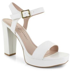 Chinese Laundry Women 9.5 M White Smooth Alanah Strappy Block Heels NIB YI5